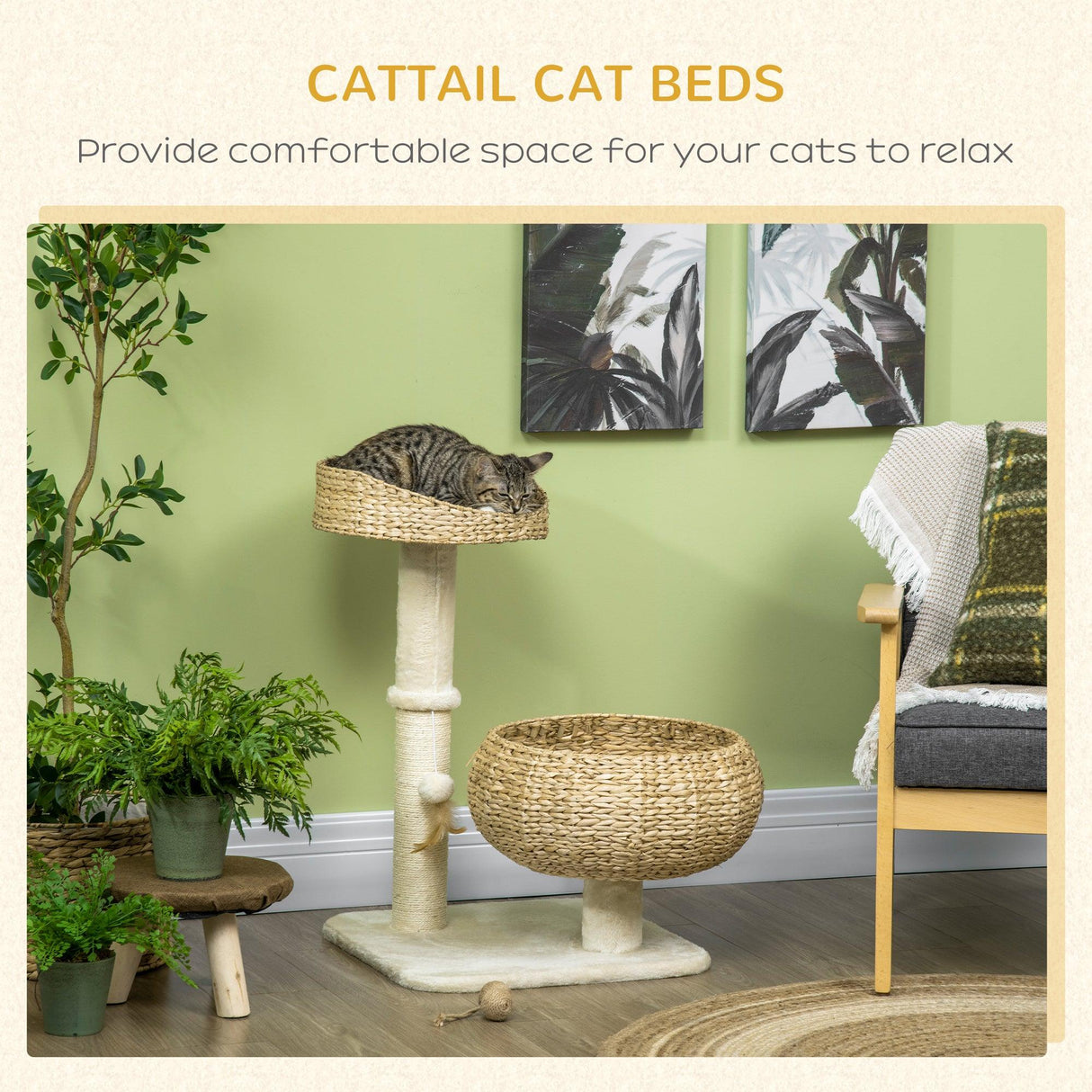 Elegant Cat Tree with Two Beds - Beige - Cat Trees - Purr Wish