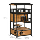 3-Tier Wooden Cat House for Winter Kitten Lodge w/ Tilted Roof, Yellow