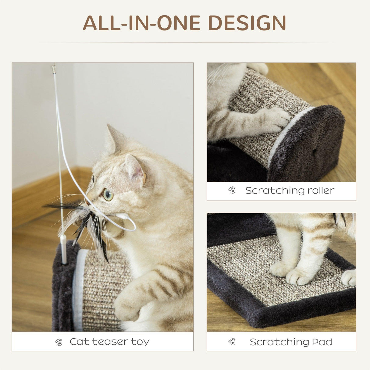 Cat Scratching Pad with Roller Toy, 16H cm - Grey - Cat Scratchers - Purr Wish