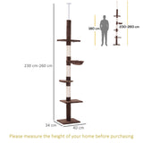 5-Tier Floor to Ceiling Cat Tree, Adjustable Height, Brown - Cat Trees - Purr Wish