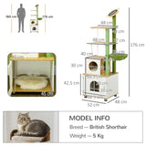 Cat Tree w/ Built-in Litter Box, 176cm - Oak & Green - Cat Trees - Purr Wish