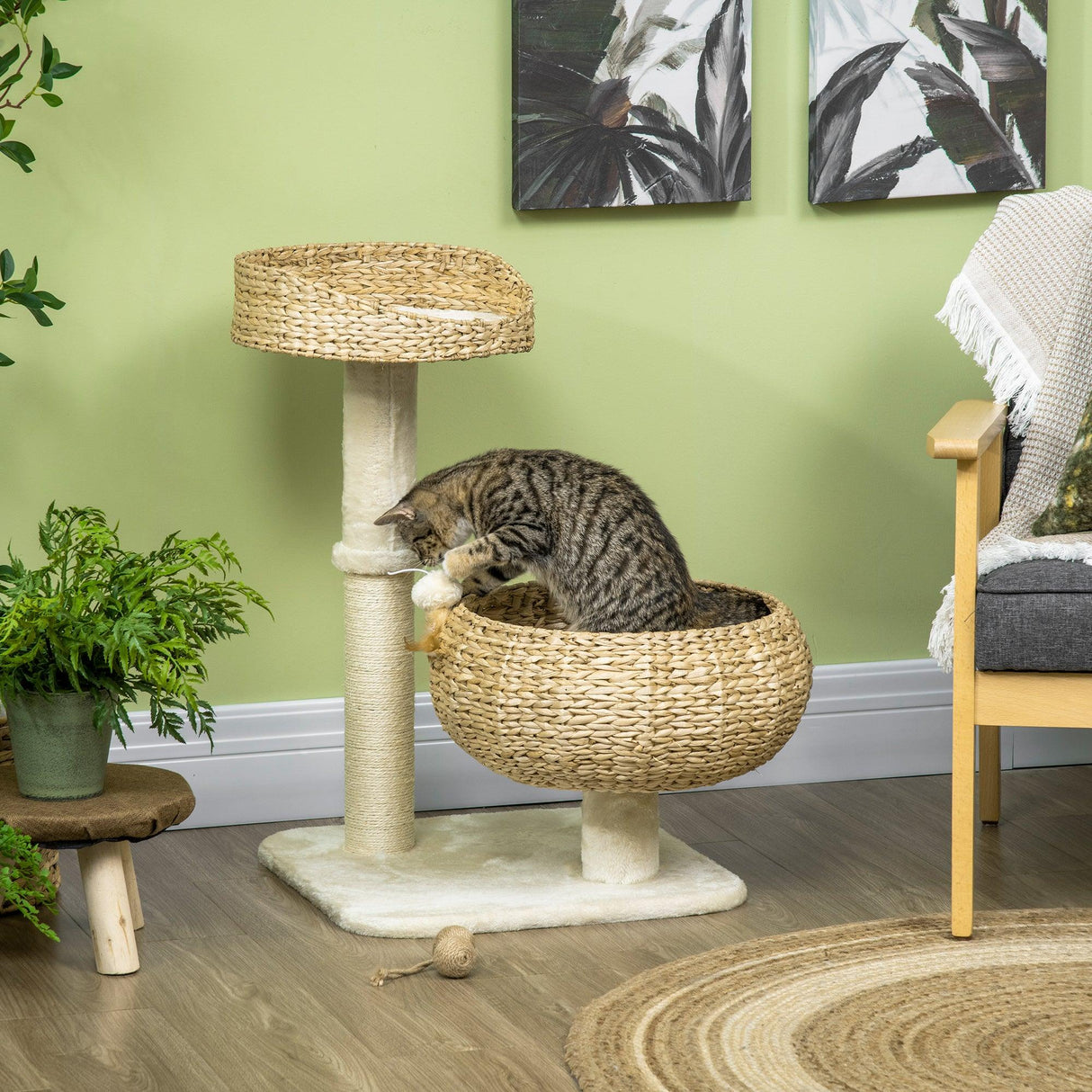 Elegant Cat Tree with Two Beds - Beige - Cat Trees - Purr Wish