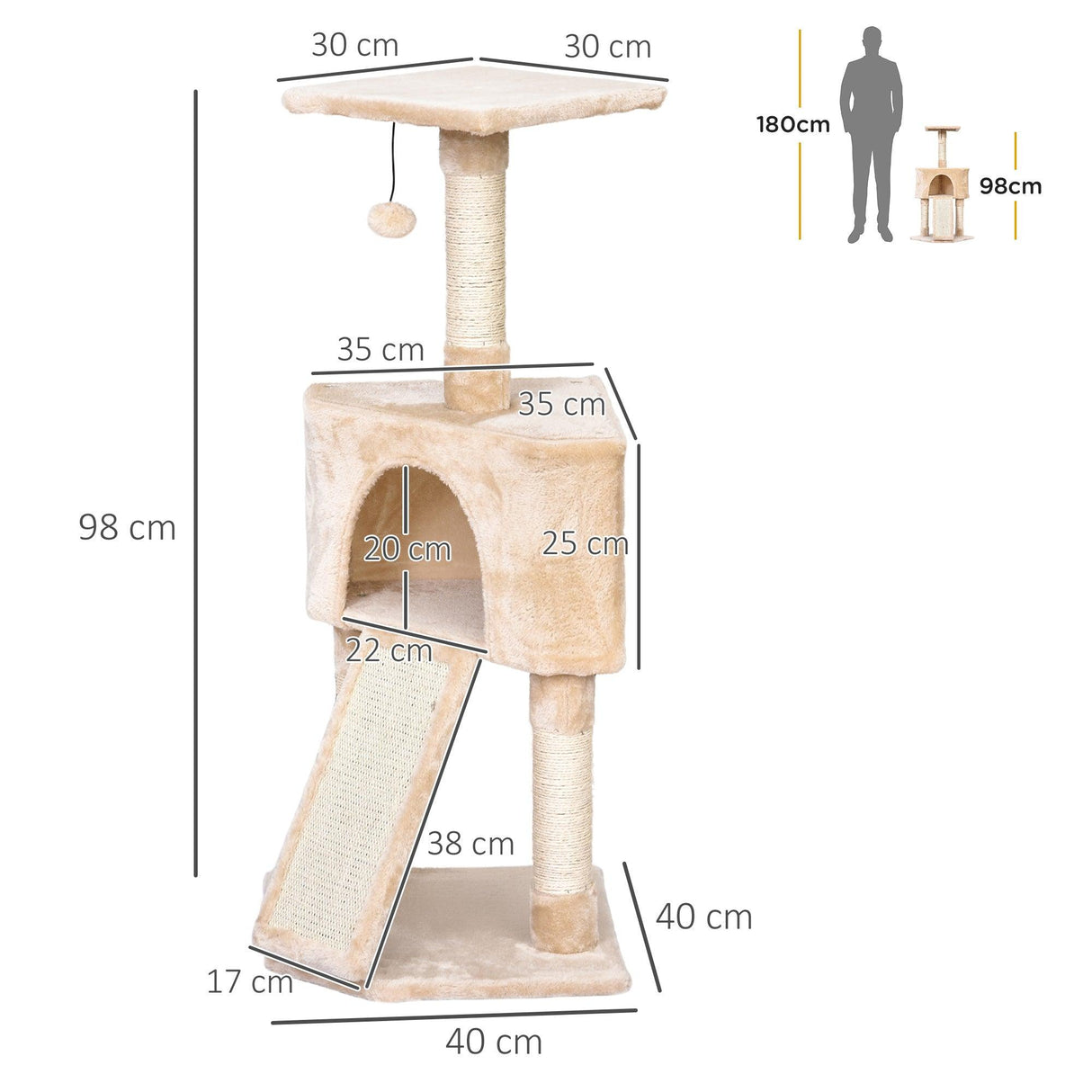 Corner Cat Tower w/ Sisal Rope Scratching Post - Beige - Cat Trees - Purr Wish