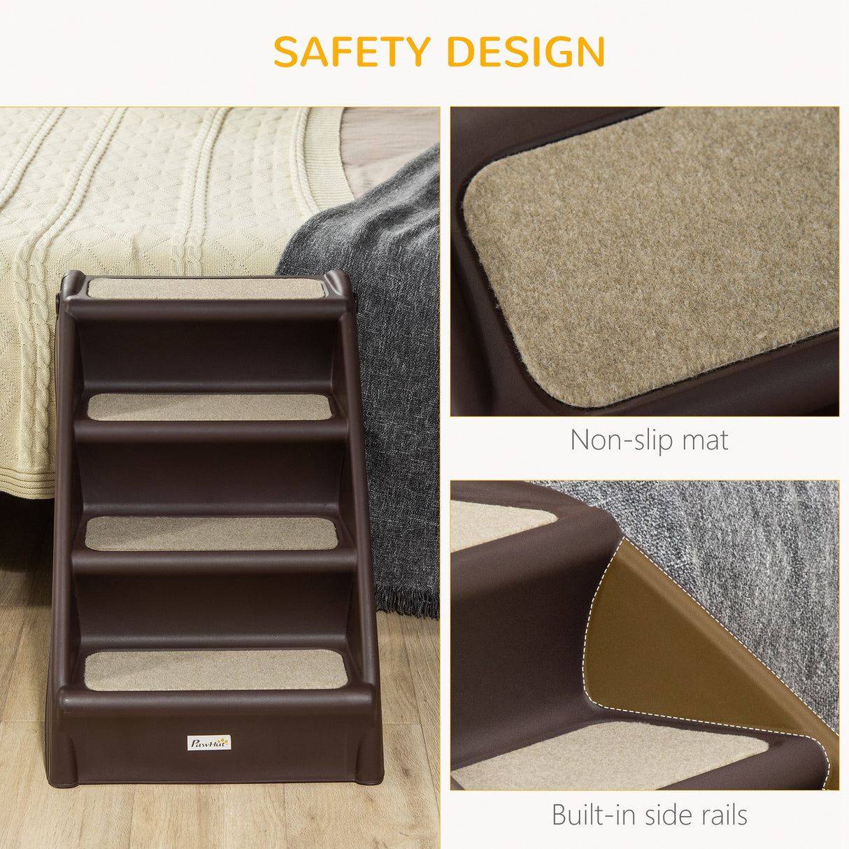 Foldable Pet Stairs for Cats, Dark Brown, 62cm