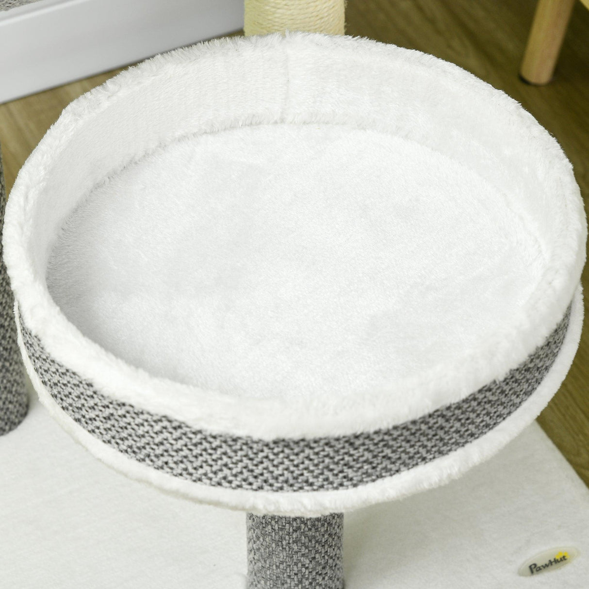 Cat Tree w/ Scratching Posts, Tunnel, Plush Bed, 73cm - Grey & White - Cat Trees - Purr Wish