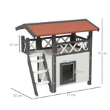 Cat House Outdoor with Balcony, Stairs, Roof - White