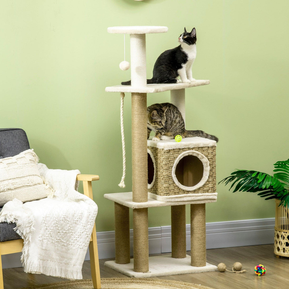 Cat Tree Climbing Tower, 128cm - Beige - Cat Trees - Purr Wish
