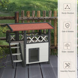 Cat House Outdoor with Balcony, Stairs, Roof - White