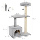 3-Tier Scratching Cat Tree, 96cm - Grey - Cat Trees - Purr Wish