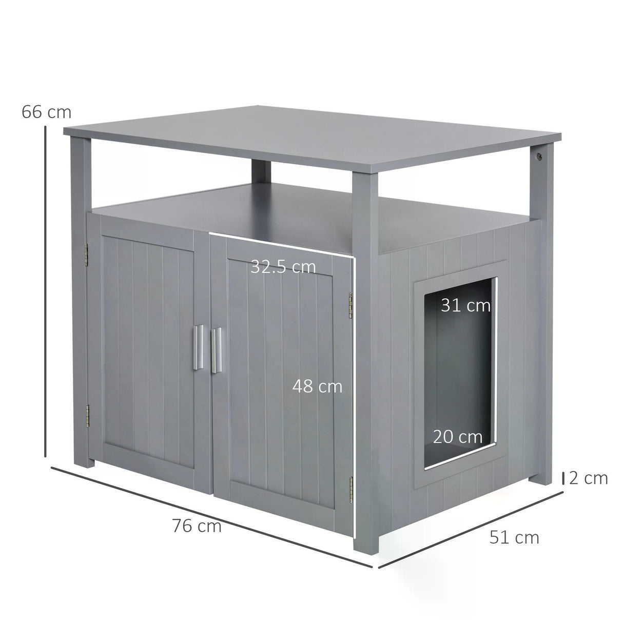 Cat Litter Box Enclosure Nightstand 66H x 76L x 51Wcm - Grey - Cat Litter Trays - Purr Wish