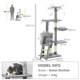 Multi-level Cat Scratching Post Tower with Ladder, 134.2cm - Grey - Cat Trees - Purr Wish