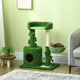 Indoor Cat Climbing Tree with Green Leaves, 77cm - Green & White - Cat Trees - Purr Wish