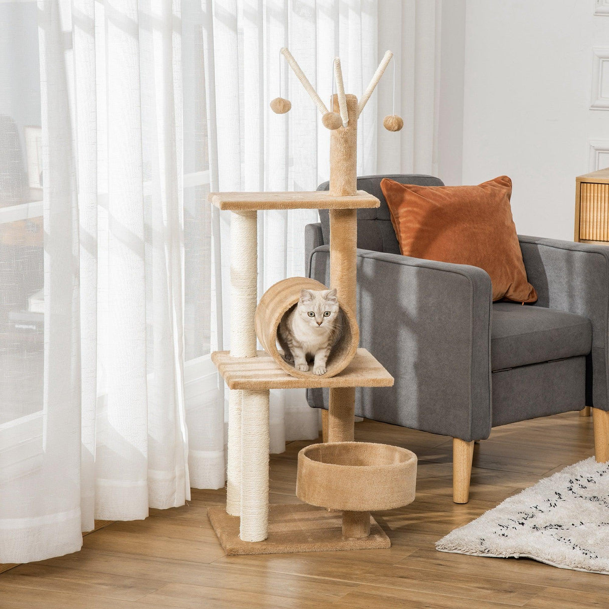 Cat Tree Tower Activity Center, 121cm - Light Brown - Cat Trees - Purr Wish