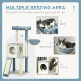Cat Tree w/ Scratching Posts, Hammock, Bed, House, 114cm - Grey Blue - Cat Trees - Purr Wish
