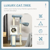 Cat Tree w/ Scratching Posts, Hammock, Bed, House, 114cm - Grey Blue - Cat Trees - Purr Wish