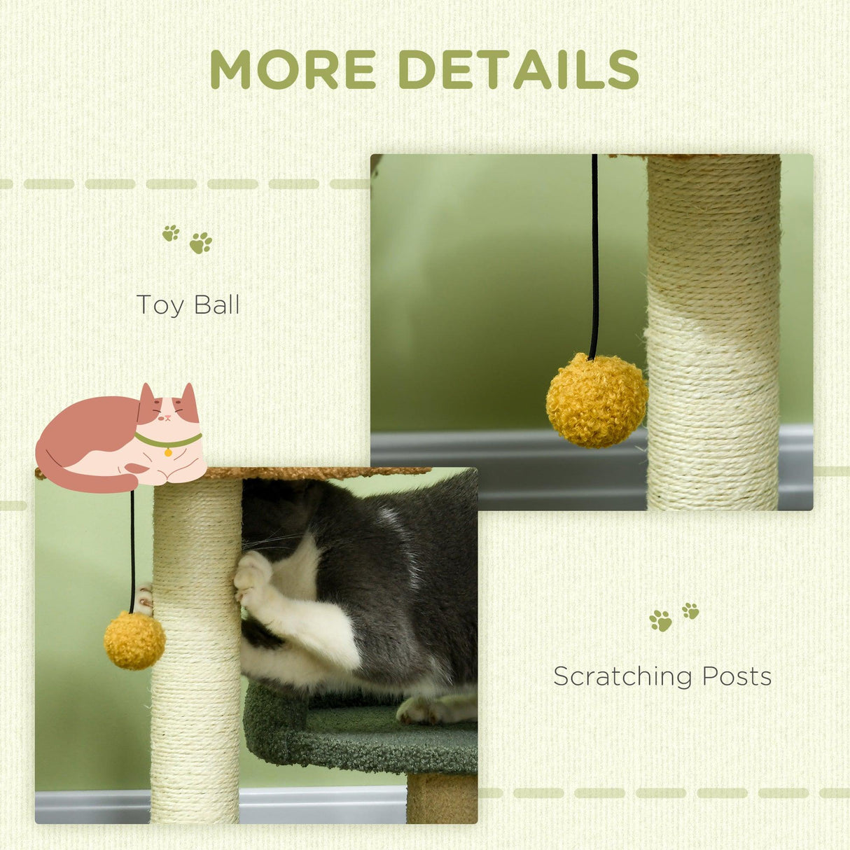 Cat Tree with Scratching Posts, Beds, Toy Ball - Cat Trees - Purr Wish