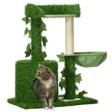 Indoor Cat Climbing Tree with Green Leaves, 77cm - Green & White - Cat Trees - Purr Wish