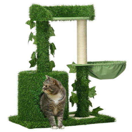 Indoor Cat Climbing Tree with Green Leaves, 77cm - Green & White - Cat Trees - Purr Wish