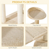 Sisal Cat Tree Scratching Post Climbing Tower, Beige - Cat Trees - Purr Wish