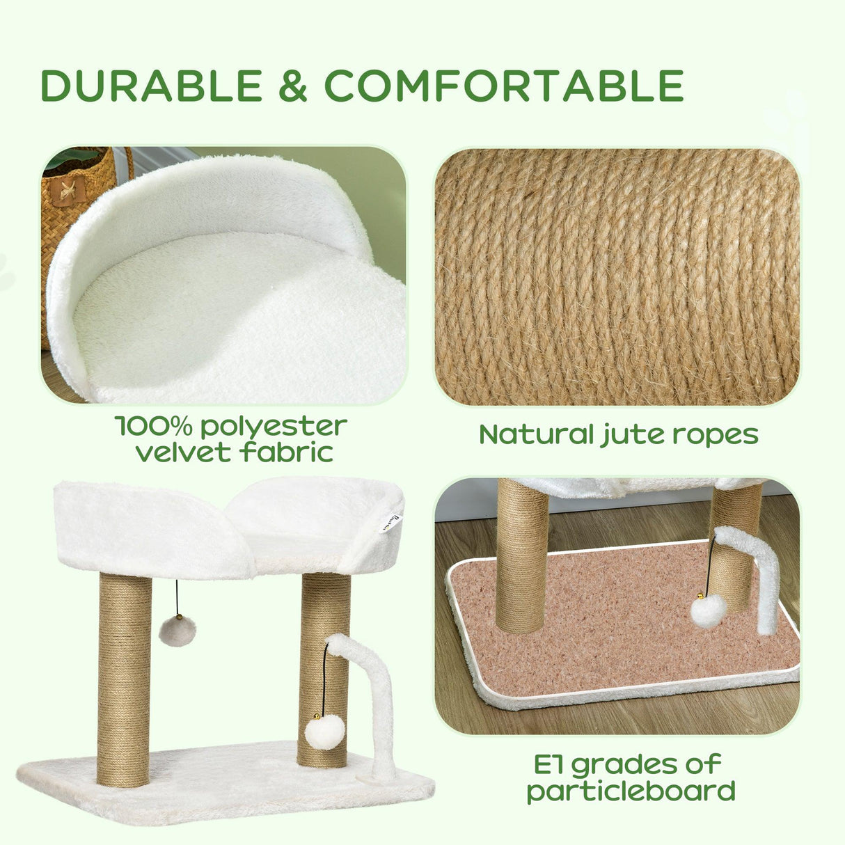 Small Cat Tree with Sisal Scratching Post & Bed, 42cm - White - Cat Trees - Purr Wish