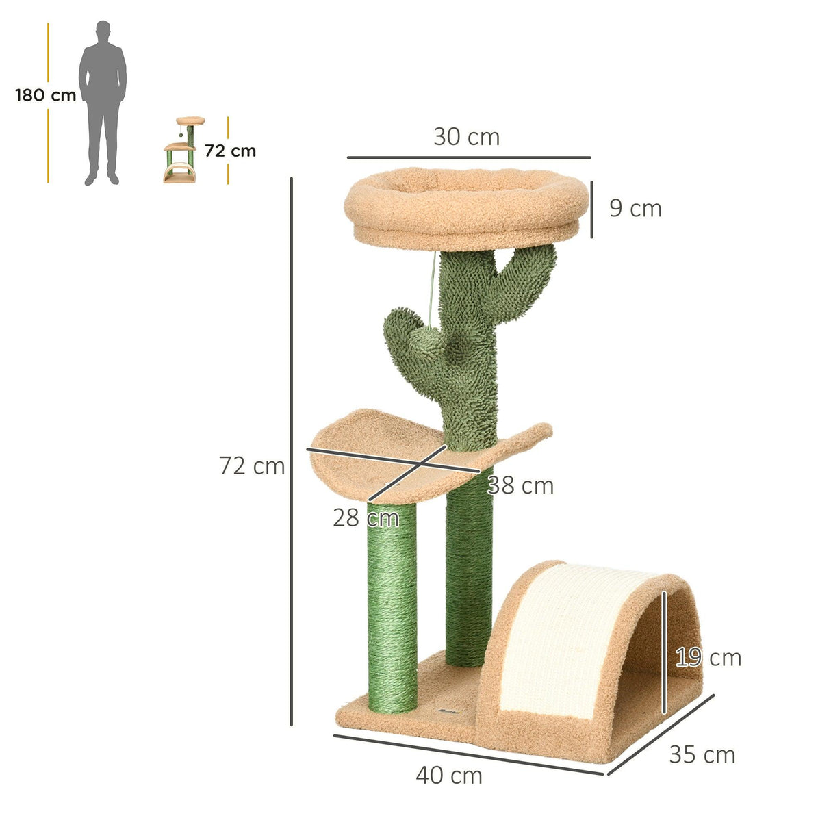 Cosy Cat Tree with Bed & Toys, 72cm - Yellow & Green - Cat Trees - Purr Wish