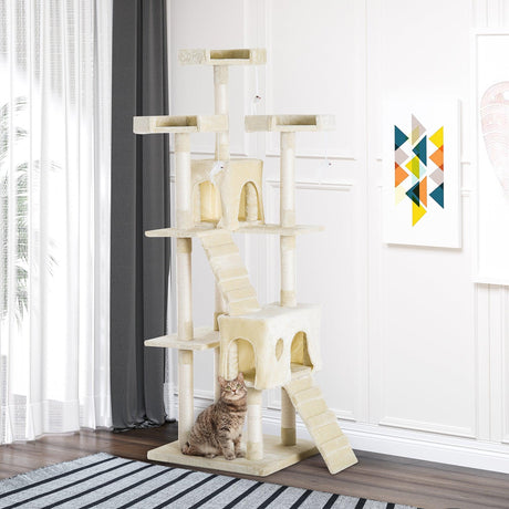 Multi-Level Cat Tower, Scratching Post, Cat Bed, 181cm - Beige - Cat Trees - Purr Wish
