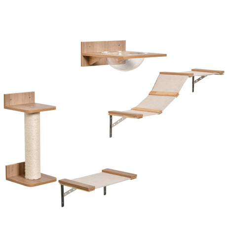 4-Piece Brown Wall-Mounted Cats Climbing Shelf Set - Cat Walls - Purr Wish