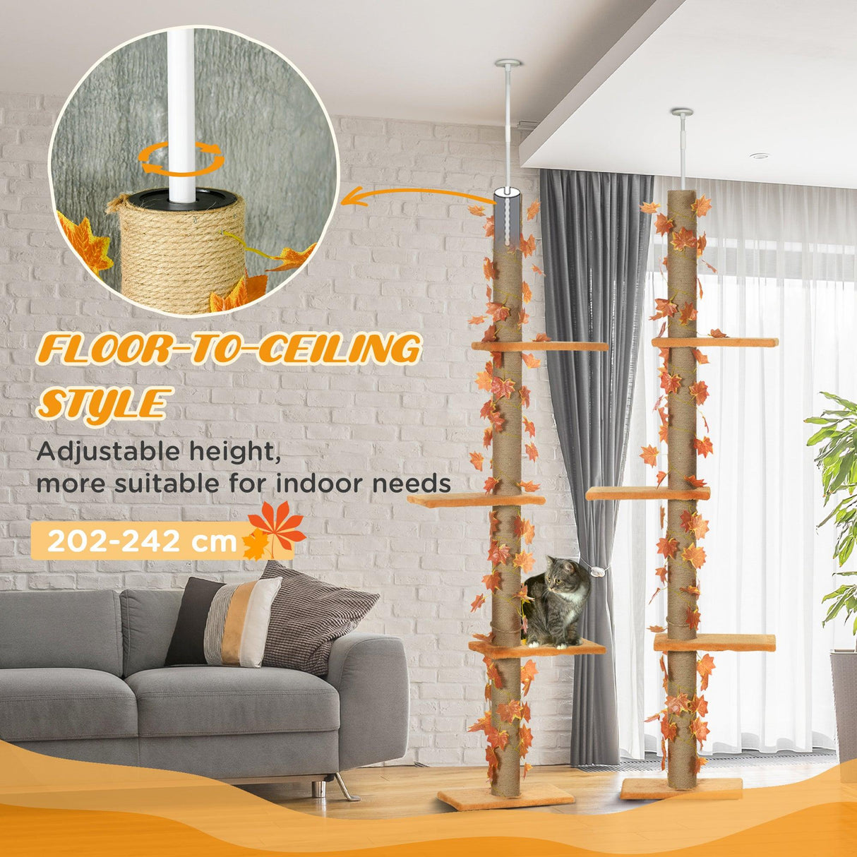 Adjustable Height Floor to Ceiling Cat Tree with Sisal Scratching Post - Cat Trees - Purr Wish