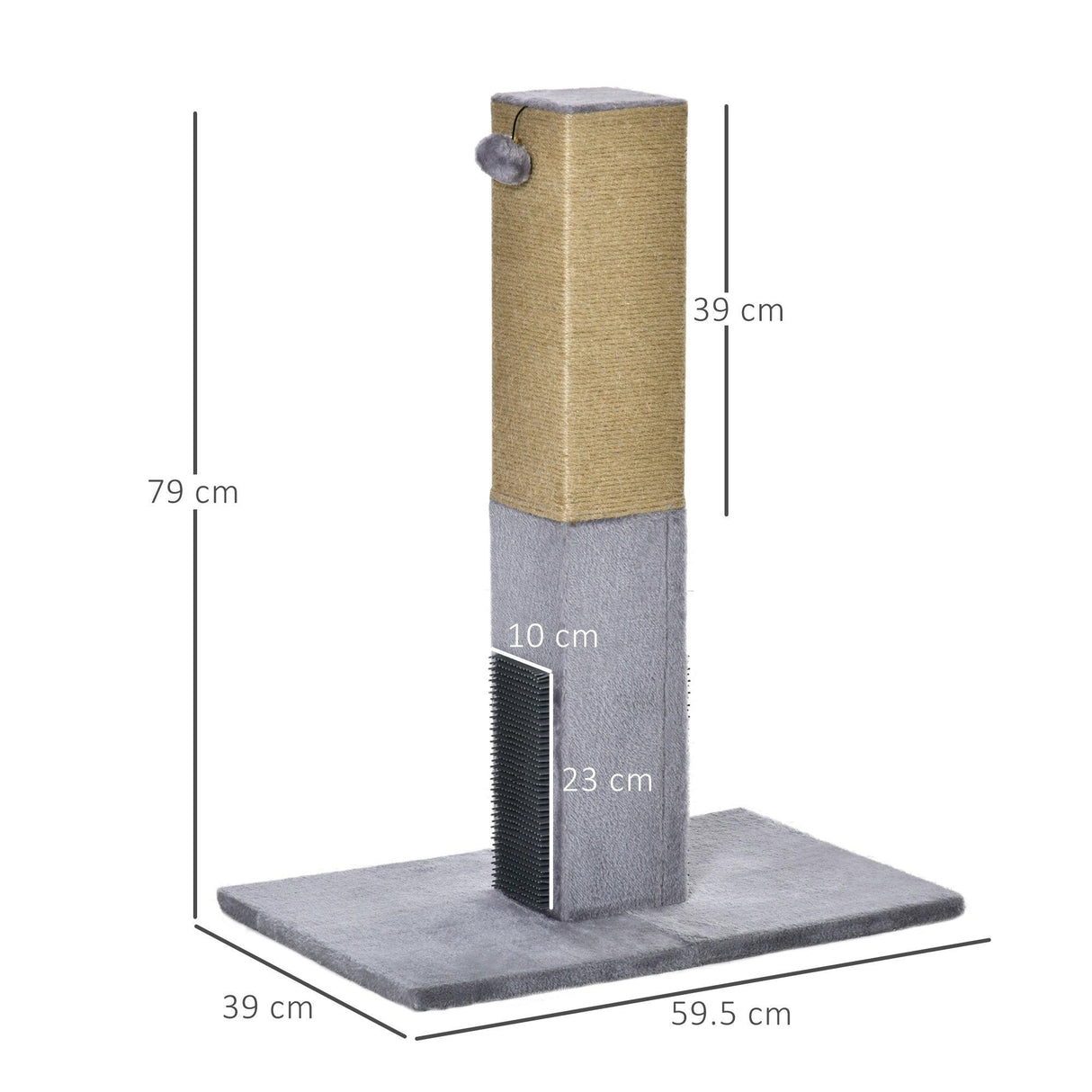 Cat Scratching Post w/ Self Grooming Brush, 79cm - Grey - Cat Scratchers - Purr Wish