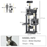 Multi-level Cat Tree with Condos, Toy Ball, 177cm - Dark Grey - Cat Trees - Purr Wish