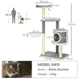 Multi-level Cat Tower with Bed & Toy Ball, 124cm - Grey - Cat Trees - Purr Wish