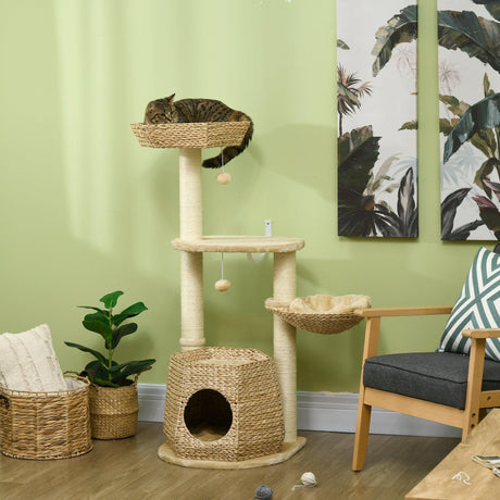 Weaved Cat Tree w/ Sisal Posts & House, 119cm - Natural - Cat Trees - Purr Wish