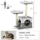 Cat Tree with Scratching Posts, Perches, and Toy Mouse, 70cm - Grey - Cat Trees - Purr Wish