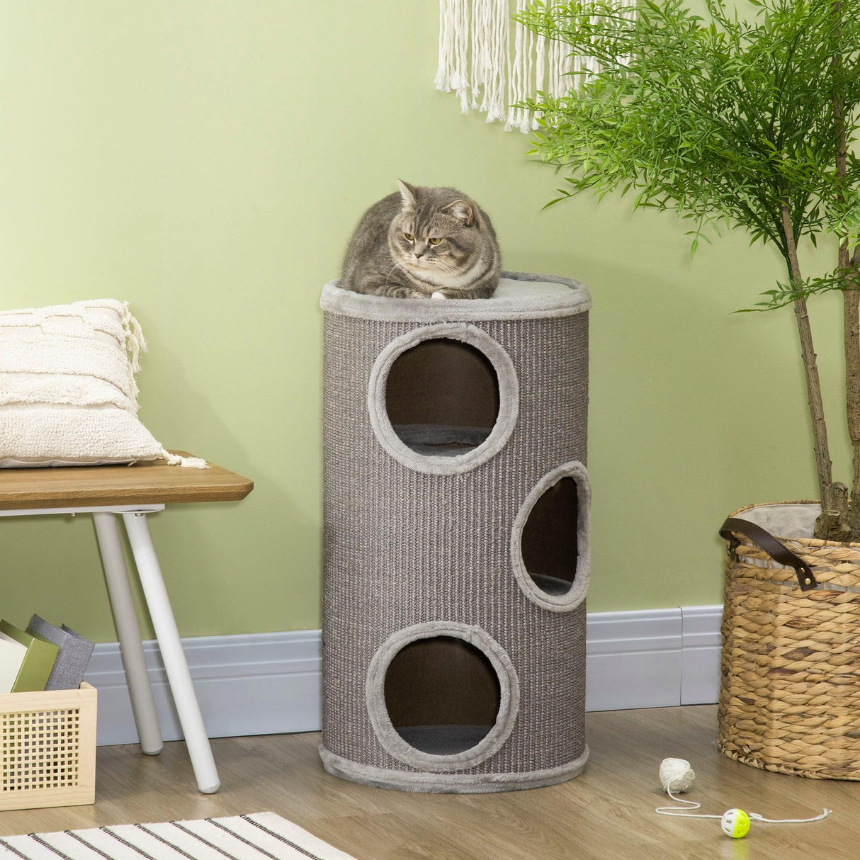 Cosy Cat Barrel Tree Tower, Climbing Frame, 70cm - Light Grey - Cat Trees - Purr Wish