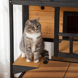 3-Tier Wooden Cat House for Winter Kitten Lodge w/ Tilted Roof, Yellow