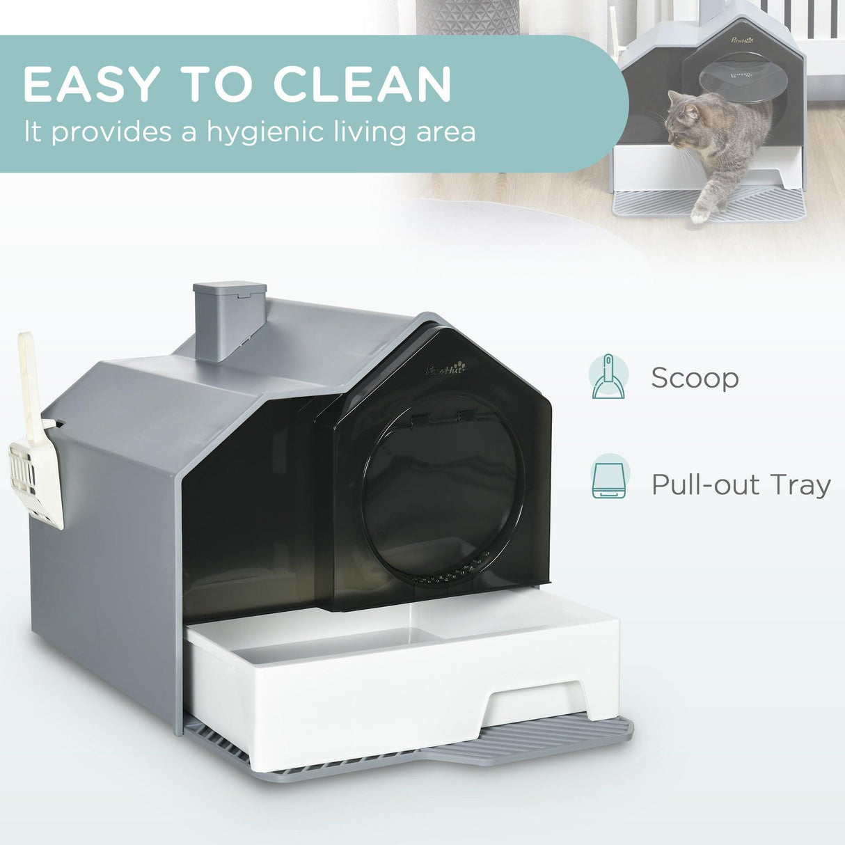 Grey Hooded Cat Litter Tray with Scoop - Cat Litter Trays - Purr Wish