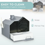 Grey Hooded Cat Litter Tray with Scoop - Cat Litter Trays - Purr Wish