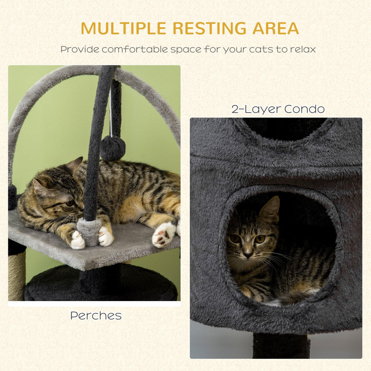 Cat Tree with Scratching Posts & Bed, 114cm - Dark Grey - Cat Trees - Purr Wish