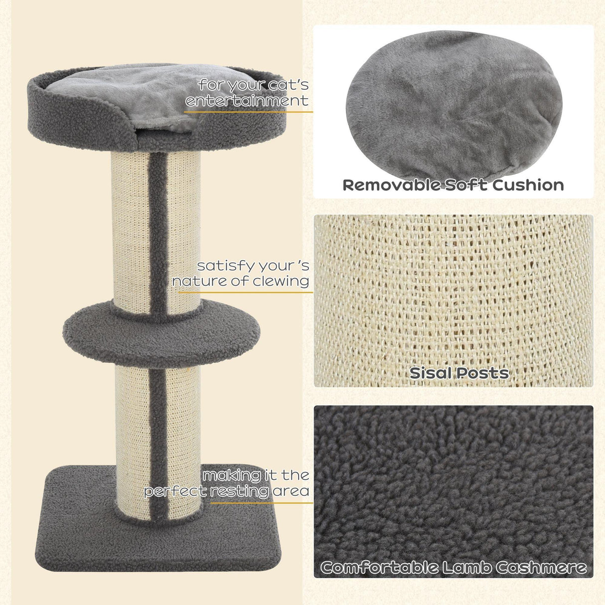 Resting Cat Tower, 91cm - Grey - Cat Trees - Purr Wish