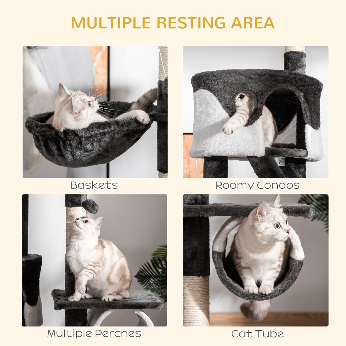 Adjustable Cat Tree Fun House, Black & White - Cat Trees - Purr Wish