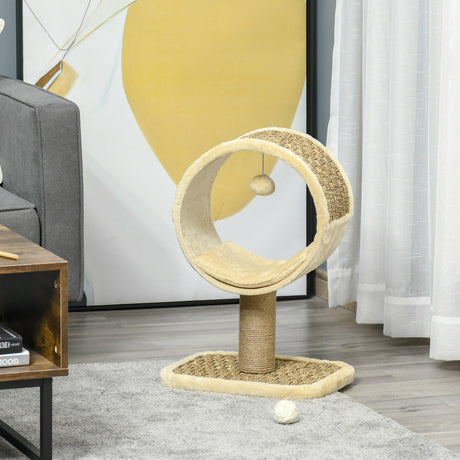 Cat Tower with Tunnel & Ball Toy - Beige - Cat Trees - Purr Wish