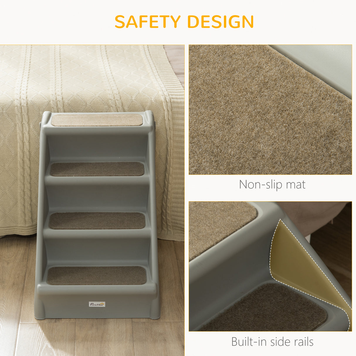 Foldable Pet Stairs for Cats, Grey, 62cm