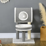 Cat Tree w/ Scratching Posts, Tunnel, Plush Bed, 73cm - Grey & White - Cat Trees - Purr Wish